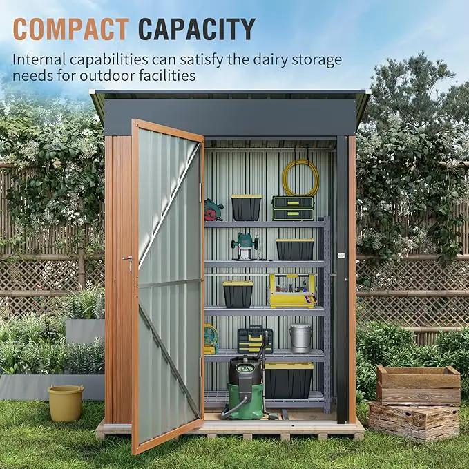 5x3 Ft Storage Shed, Outdoor Metal Shed with Floor Base& Lock, Small Lean to Shed, Compact Vertical Outside Bike Tiny House for Garden, Backyard, Patio, Tool by GreenHaven Gardens