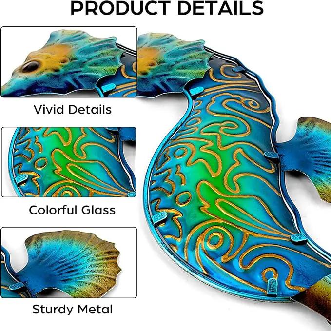 John's Studio Seahorse Sea Wall Decor Outdoor Metal Garden Hanging Art Glass Sculptures Home Ocean Theme Decorations for Kitchen Bathroom and Pool by GreenHaven Gardens