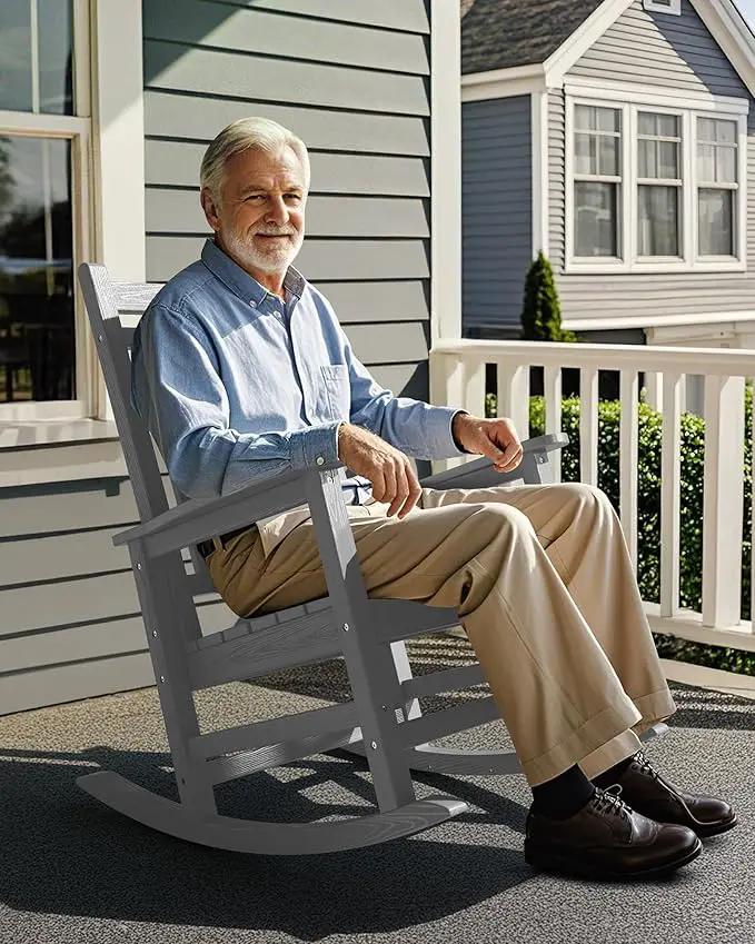 SERWALL Oversized Outdoor Rocking Chair Set of 2, HDPE Rocker for Adults, Patio Rocking Chairs for Porch, Sliver Gray by GreenHaven Gardens