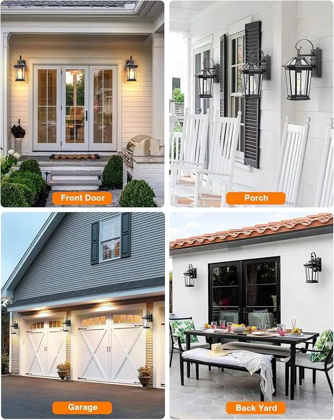 VIANIS Dusk to Dawn Outdoor Wall Lighting, Exterior Light Fixture Wall Mount for House Front Porch Light, Black Anti-Rust Aluminium Modern Outside Coach Lantern with Tempered Glass Shade for Garage by GreenHaven Gardens