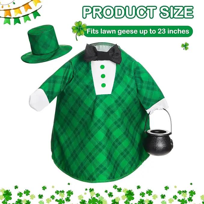 St Patrick's Green Plaid Goose Outfit Lawn Porch Goose Clothes 23 Inch St Patricks Day Outdoor Patio Yard Lawn Art Decoration by GreenHaven Gardens