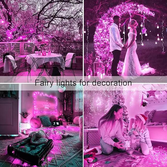 JMEXSUSS 2 Pack Solar Fairy Lights, 33ft 100 LED Pink Outdoor Waterproof, 8 Modes String Lights for Outside Garden Patio Party Decorations by GreenHaven Gardens