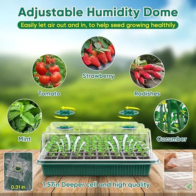 Seed Starter Tray with Grow Light,3 Pack 120 Cells Seedling Tray with Humidity Dome/Indoor Grow Kit for Deep-Rooted Seedlings,Adjustable/Timed Light Plant Starter Set by GreenHaven Gardens