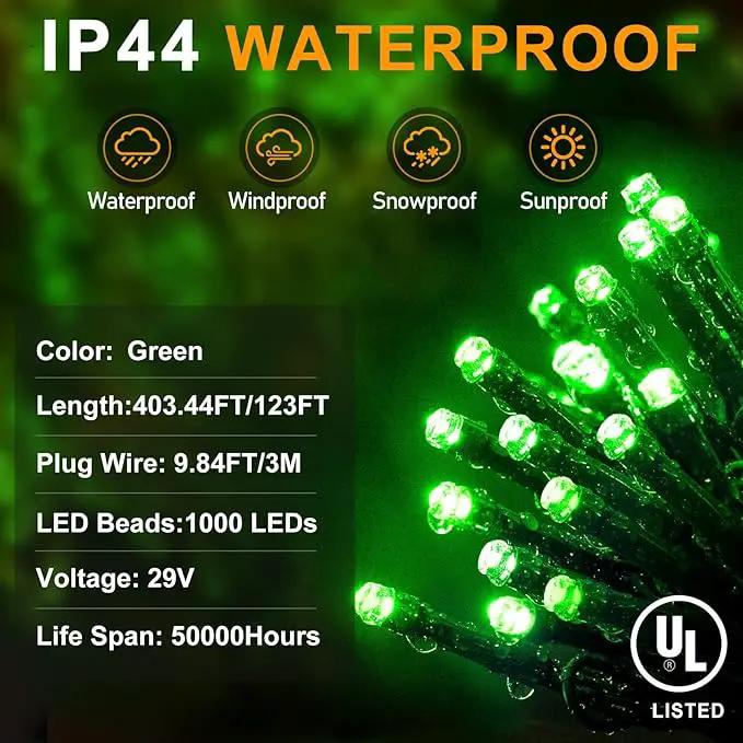 KNONEW 403FT 1000 LED Christmas String Lights Outdoor Green Wire Fairy Light 8 Modes & Timer Plug in Waterproof LED String Lights for Xmas Yard Tree Wedding Party Holiday Decorations(Green) by GreenHaven Gardens