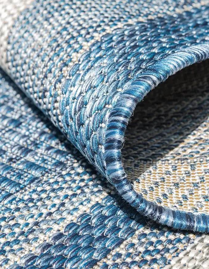 Unique Loom Outdoor Border Collection Area Rug - Soft Border (3' 3" x 5' 3" Oval, Blue/ Ivory) by GreenHaven Gardens
