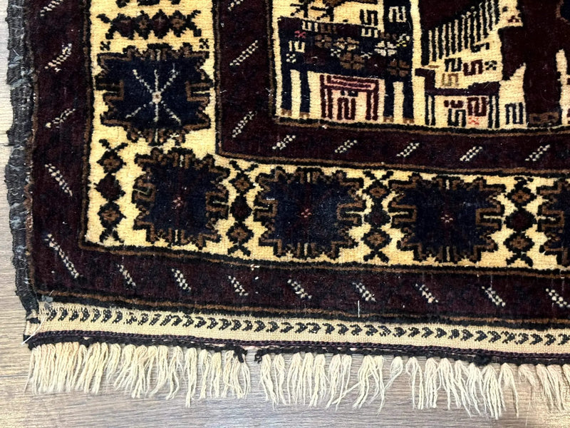 Persian Baluch Tribal Rug 4x6, Human and Bird Pictorials, Vintage, Wool, Collectible by Jewel Rugs