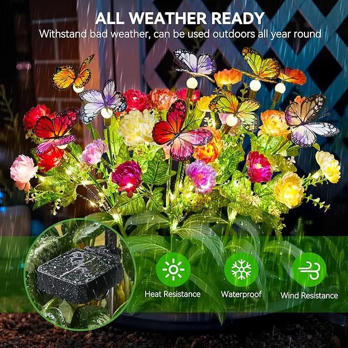 Solar Flowers Lights Outdoor Waterproof, 6 Pack 2 in 1 Solar Butterfly Bouquet for Garden Decor, LED Warm Lighting Garden Lights Outdoor for Pathway Yard Patio Decoration by GreenHaven Gardens