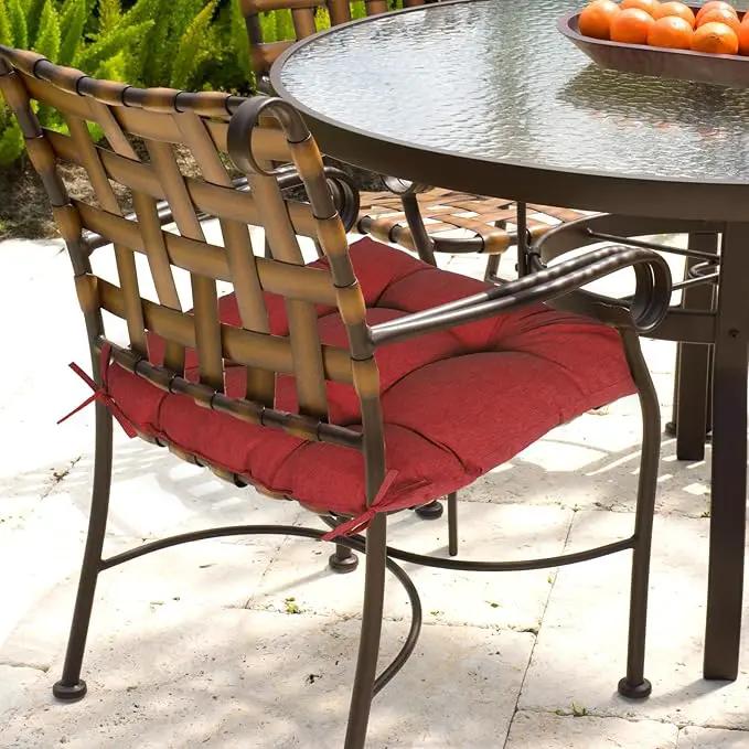 Aoodor 19" x 19" x 5" Tufted Outdoor Chair Cushions, Water Resistant & Fade Resistant Polyester Dining Chair Pads with 2 Straps for Patio Furniture, Set of 4 by GreenHaven Gardens