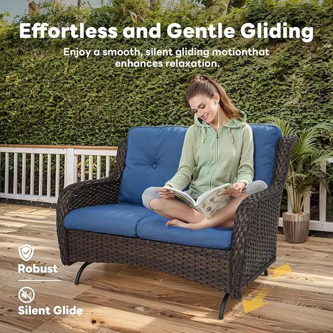 4 Piece Patio Furniture Set - Outdoor Glider Bench with Swivel Rocker Chairs and Coffee Table, High Back Small Outdoor Conversation Furniture Sets for Deck Sunroom Balcony Backyard by GreenHaven Gardens