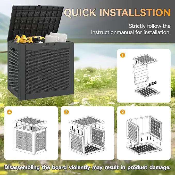 NUNU LAB 30 Gallon Waterproof Outdoor Storage Box, Lockable Resin Deck Box Bench for Patio Cushions, Garden Tools, Pool Accessories & Package Deliveries – Black by GreenHaven Gardens