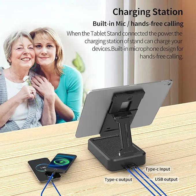 JTEMAN Tablet Stand Adjustable with Bluetooth Speakers,Kitchen Gadgets,Gifts for Women Men,Wireless Bluetooth Speaker Tablet Holder,Desk Mic Charging Sation Compatible with Phones and Tablet by GreenHaven Gardens