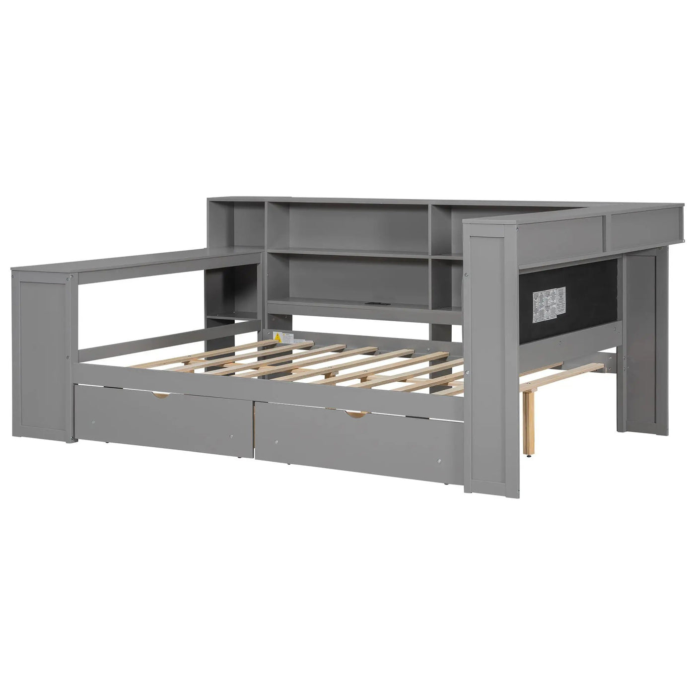 Platform Bed With Upholstered Headboard, Storage Shelves, Drawers, Charging Station, LED Lighting, Built In Desk by HouseOfZazla