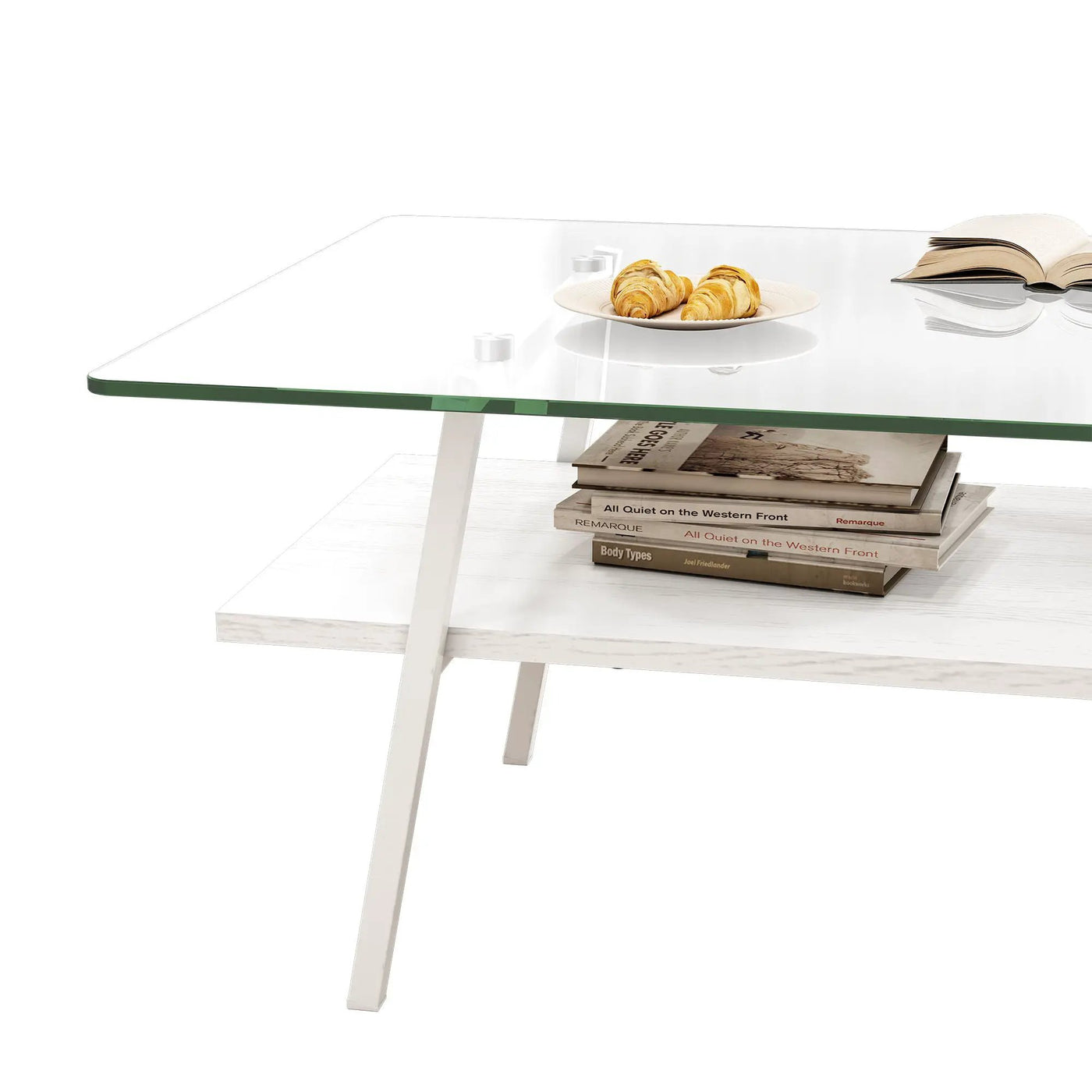 Rectangle Coffee Table, Tempered Glass Tabletop With Metal Legs, Modern Table For Living Room by HouseOfZazla