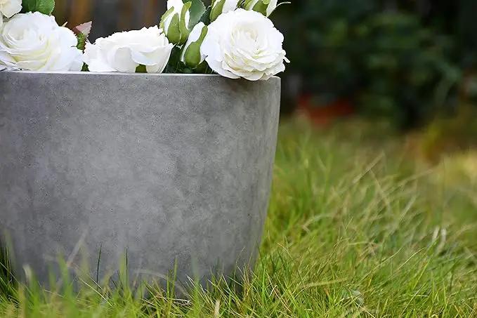 Kante 18 Inch Dia Round Concrete Planter, Indoor Outdoor Large Plant Pot with Drainage Hole and Rubber Plug for Home Patio Garden, Natural Concrete by GreenHaven Gardens