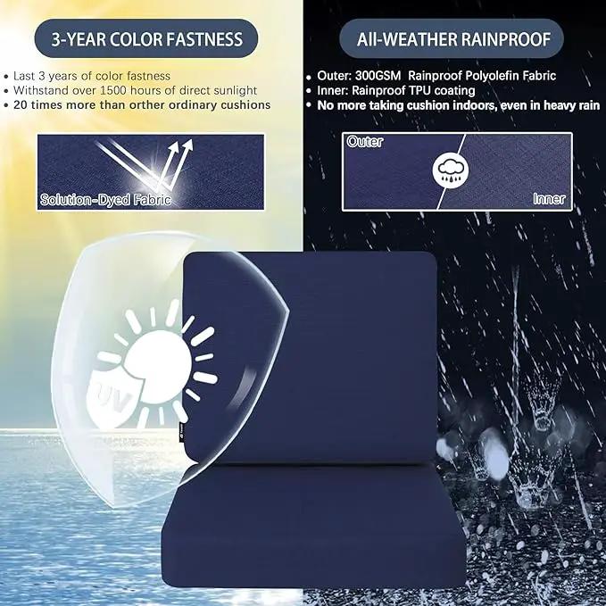 Favoyard Outdoor Deep Seat Cushion Set, 22 x 22 Inch Rainproof & 3-Year Fade Resistant Patio Furniture Cushions, Removable Seat Bottom & Back Cushion Covers with Ties for Chair, Sofa, Couch, Blue by GreenHaven Gardens