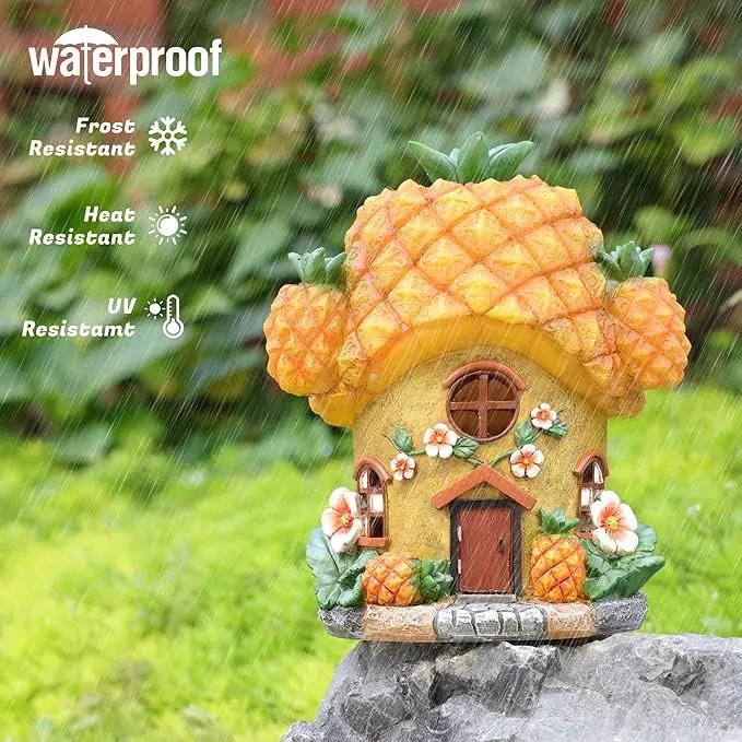 Fairy House Pineapple-Solar Garden Statues-Outdoor Decor - Fairy Garden Accessories for Porch Backyard Yard Lawn Flower Bed Decor by GreenHaven Gardens