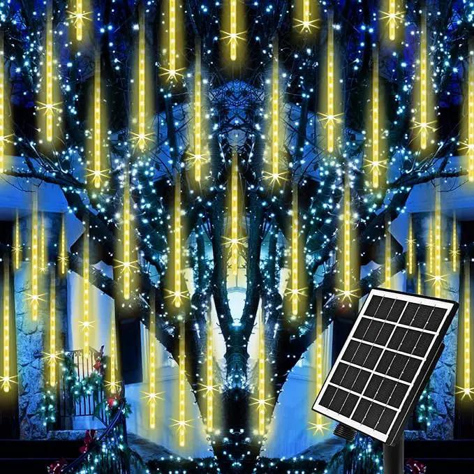 Meteor Shower Rain Lights Solar Christmas Lights Outdoor Falling Rain Drop Lights Snowfall Icicle Cascading String Lights 16 Tubes 16 Inch 576LED for Xmas Tree Wedding Party Holiday Patio Garden Decor by GreenHaven Gardens