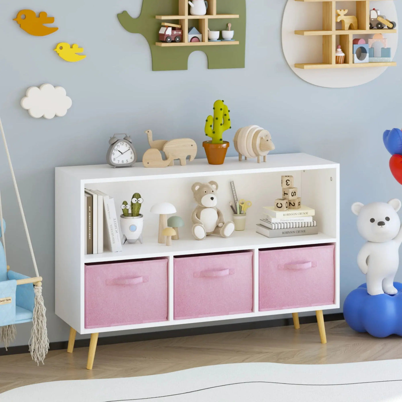 Bookcase With Collapsible Drawers, Book Display Organizer by HouseOfZazla