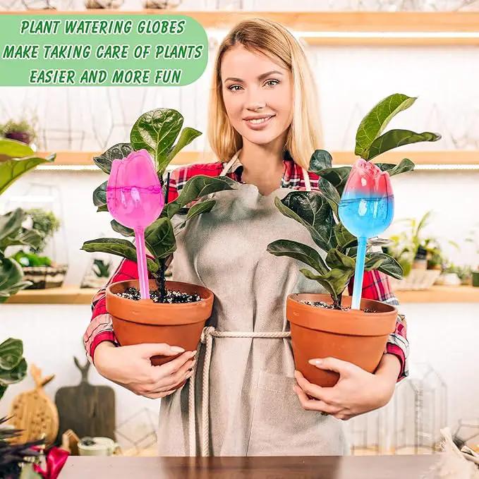 Plant Watering Globes Tulips, 4 Pcs Glass Self Watering Globes, Self Watering Planter Insert with Watering Spikes ,Automatic Plant Watering Devices,Large Watering Bulbs for Indoor & Outdoor Plants by GreenHaven Gardens