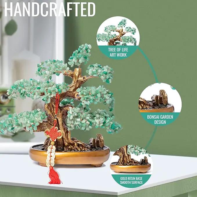 Green Aventurine Gemstone Crystal Bonsai Tree of Life Large Feng Shui Money Chakra Tree for Luck and Wealth Desk Decoration(1,251 Gem Count) by GreenHaven Gardens