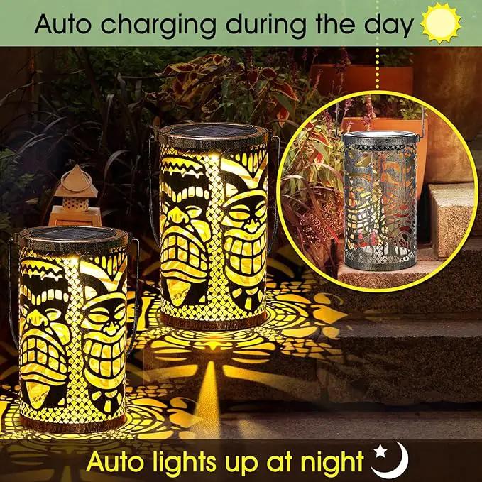 2 Pack Tiki Solar Lanterns Tiki Bar Light Decor Outdoor Waterproof Gifts for Women Men Hanging Lantern Metal Hollowed Out Decor for Summer Garden Patio Lawn Porch Festival Party by GreenHaven Gardens