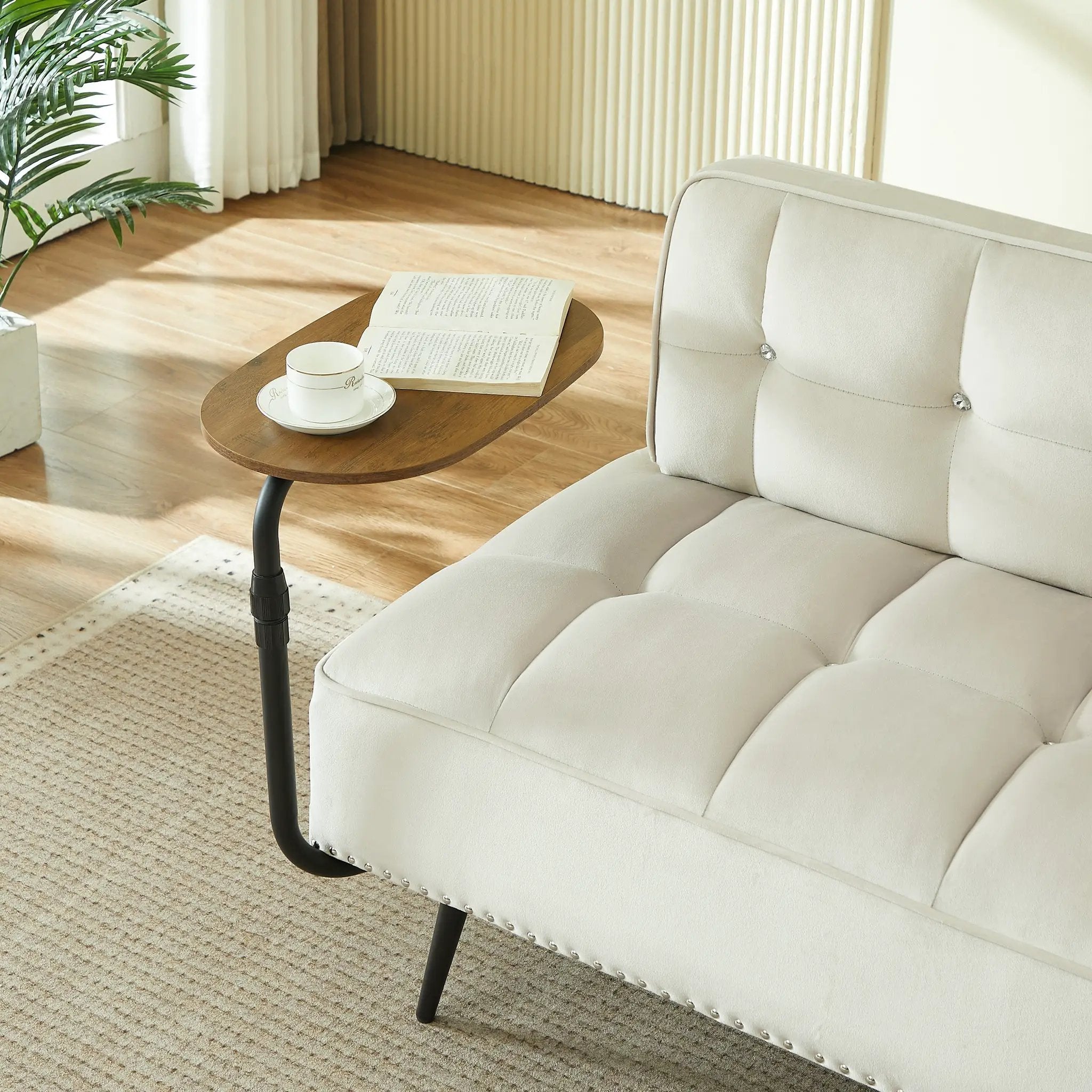 54-Inch Modern Two-Seater Velvet Sofa with Rotating Side Table by HouseOfZazla