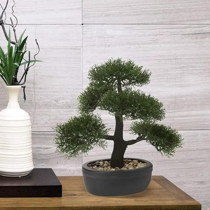 Artificial Bonsai Tree Juniper Faux Plants Indoor Small Fake Plants Decor with Black Plastic Pots for Home Table Office Desk Bathroom Shelf Bedroom Living Room Farmhouse Decorations by GreenHaven Gardens