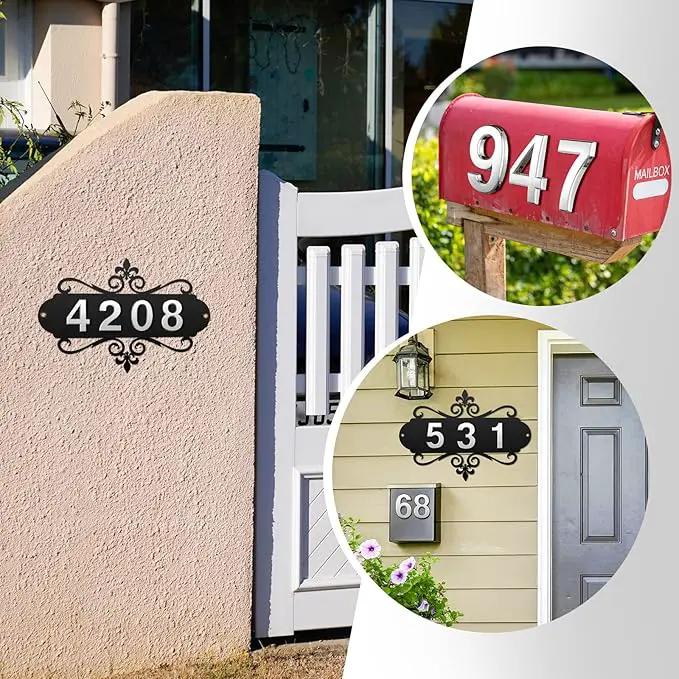 House Address Plaques Metal Address Sign Outside House Number Mailbox Number Sign for House Home Hotel Office Garden Decorative Wall Plaque(13.8 inch,Delicate Style) by GreenHaven Gardens