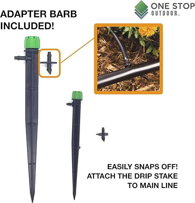 (100-PACK) - 1/4" Inch Universal 360* Degree Drip Emitter On 5" Stake - Adjustable Flow 0-18.5 GPH Fit 1/4 (4-7mm) Drip Irrigation Tubing - Professional Grade Drippers for Drip Irrigation by GreenHaven Gardens