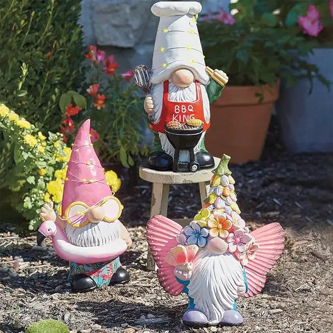 BAYN Garden Gnome Statues Outdoor Decor, Solar Powered Outdoor Gnome with BBQ Grill Decorative Yard Garden Lights Art Gifts with 11 Warm White LEDs by GreenHaven Gardens
