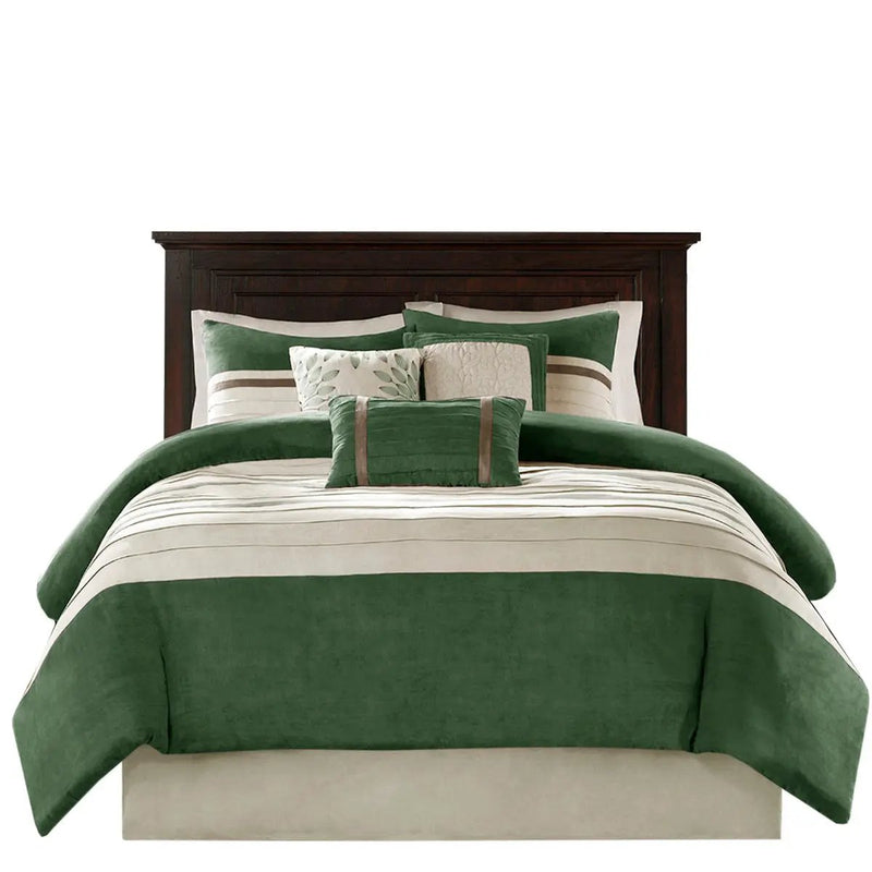 7 Pc Faux Suede Comforter Set Green Queen by HouseOfZazla