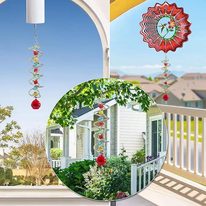 FONMY Gazing Ball Spiral Tail -Decorative Wind Spinner Sun Catcher Rainbow Maker Double-Spiral W/Red Crystal Ball and Chain Crystals for Indoor Outdoor Garden Decoration -14 inch Height by GreenHaven Gardens