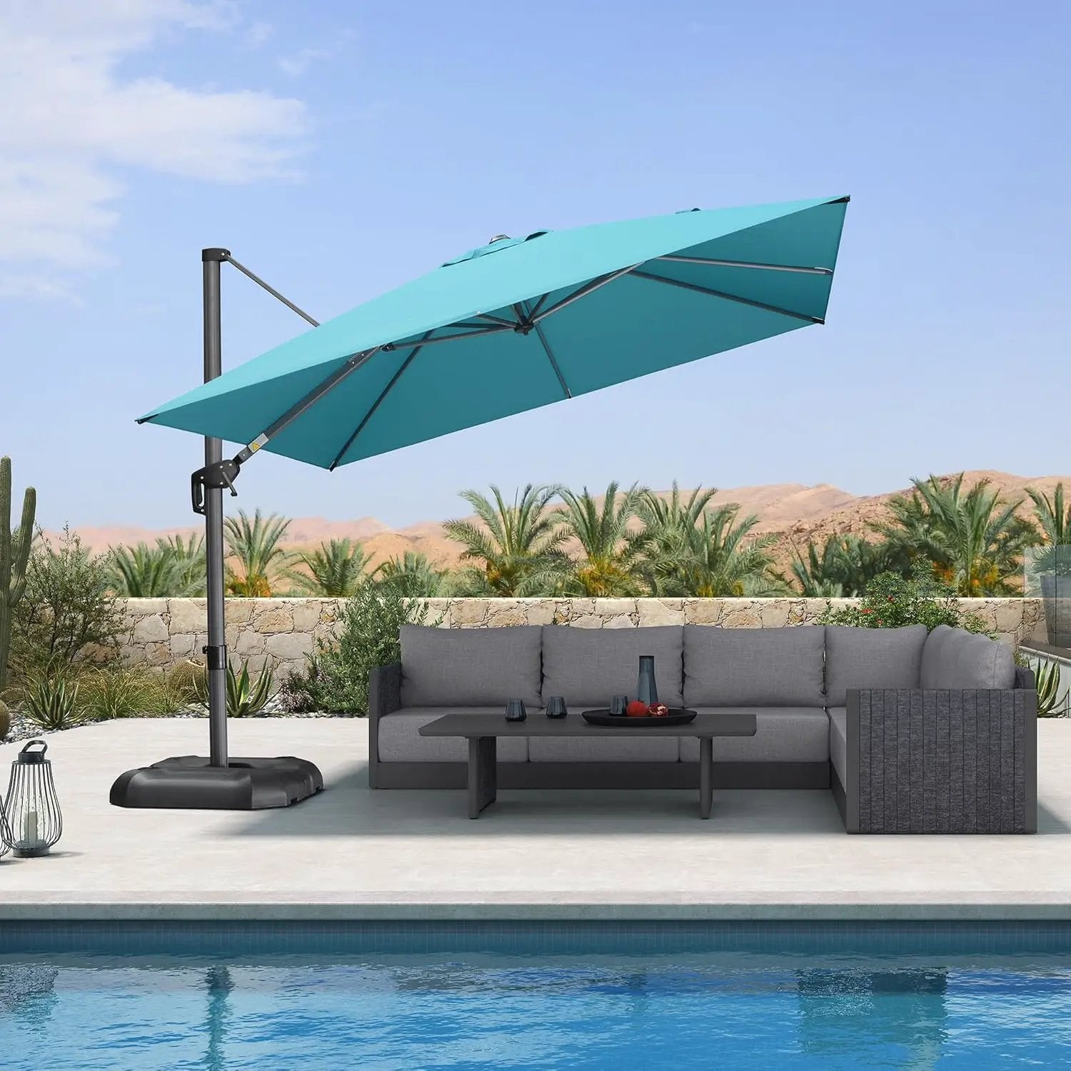 PURPLE LEAF 10 Feet Patio Umbrella Outdoor Cantilever Square Umbrella Aluminum Offset Umbrella with 360-degree Rotation for Garden Deck Pool Patio Turquoise Blue by GreenHaven Gardens