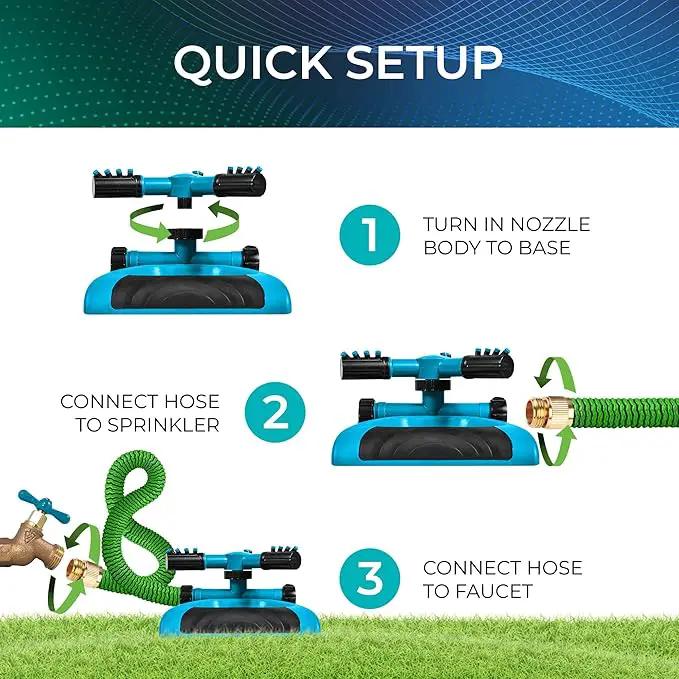 Joeys Sprinkler for Yard, Rotating Garden Sprinkler for Large Area Coverage, Lawn and Yard Sprinklers (Blue) by GreenHaven Gardens