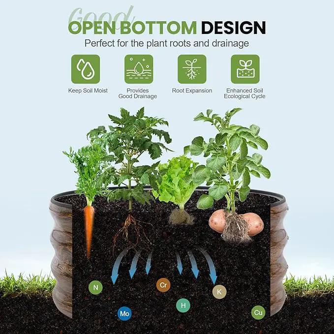 G GOOD GAIN Round Raised Garden Bed - 2Pcs 2x2x1ft Galvanized Steel Planter Boxes Outdoor with Rubber Edge Trim | Metal Raised Beds for Gardening Vegetables Flowers Fruits Herbs (Wood Grain) by GreenHaven Gardens