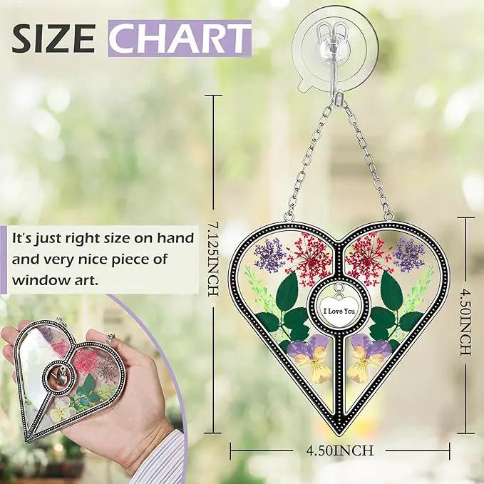 KY&BOSAM Heart Suncatcher I Love You Glass Panels for Window Hangings Wind Chime with Pressed Flower Heart Embedded in Glass Mom Gifts Birthday Gifts for Women Mother`s Day Valentine`s Christmas Decor by GreenHaven Gardens
