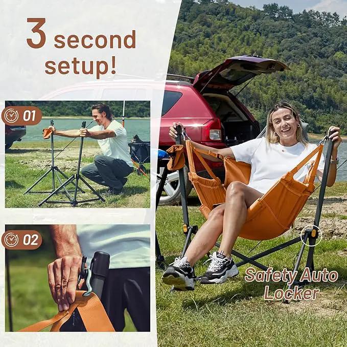 TIMBER RIDGE Hammock Camping Chair with Adjustable Backrest, Heavy Duty Folding Hammock Chair Supports 300lbs, Portable Hammock Chair for Camping, Travelling and Patio, Orange 2 Pack by GreenHaven Gardens