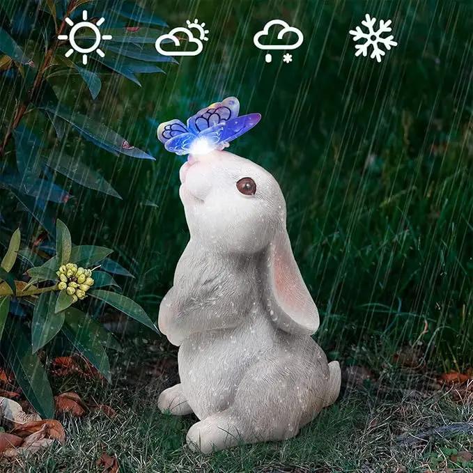 Garden Statue Outdoor Decor-Rabbit with Solar Butterfly Changing Lights Garden Statues,Bunny Statue for Patio,Balcony,Yard,Lawn Ornament,Gardening Gifts for Mom Grandma by GreenHaven Gardens