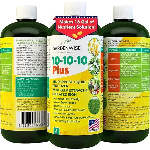 10-10-10 Fertilizer for All Purpose Plants - Liquid Fertilizer with Seaweed Kelp&Iron - Plant Food Outdoor & Indoor Plant Food, Vegetables, Flowers, Lawn & Garden 10 10 10 Fertilizer 1x8oz by GreenHaven Gardens