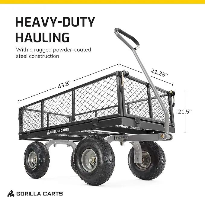 Gorilla Carts Steel Utility Cart, 4 Cu Ft Bed, 800 lb Load Capacity, Black – Heavy-Duty Outdoor Hauling Wagon with Removable Side Panels for Yard, Lawn, Garden or Landscaping by GreenHaven Gardens