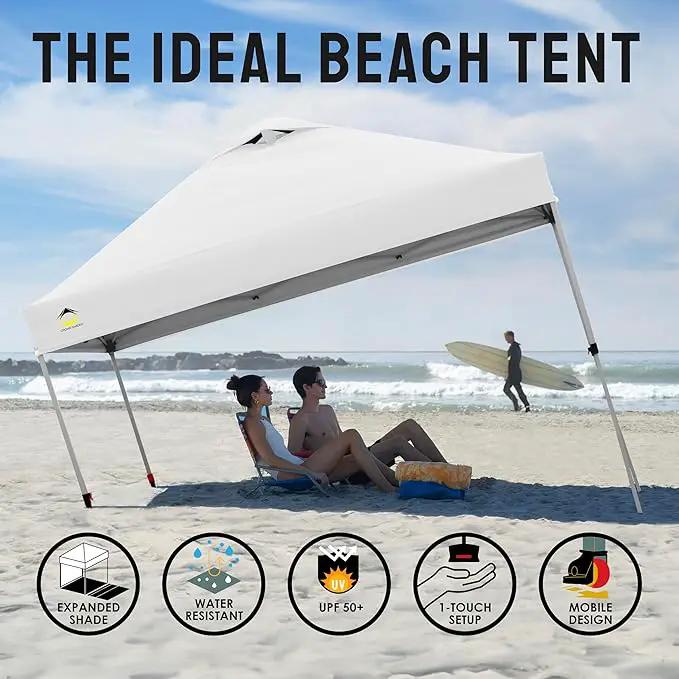 CROWN SHADES 10x10 Pop Up Canopy - Patented Center Lock One Push Instant Outdoor Canopy Beach Tent with STO-N-Go Bag 8 Stakes & 4 Sand Bags，White by GreenHaven Gardens