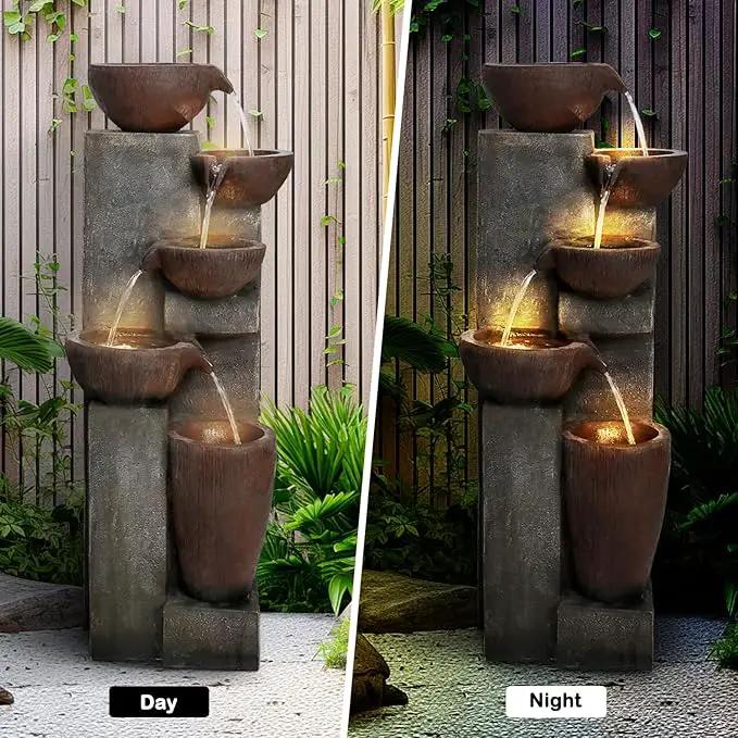Naturefalls 39.7in.Modern Outdoor Fountain -5-Tier Resin Water Feature, Indoor Outdoor Garden Waterfall Fountain with Contemporary Design&LED Lights for Patio, Yard, Deck, House, Office, Home Decor by GreenHaven Gardens