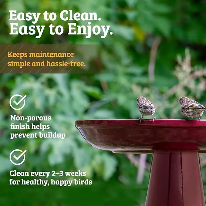 Birds Choice Ohio Stoneware Bird Bath | Pedestal Bird Bath, Stable Locking Top | Weather-Resistant Ceramic Clay, Glazed Finish | Outdoor Garden & Patio Decor | 22" H x 17" D, Gray by GreenHaven Gardens