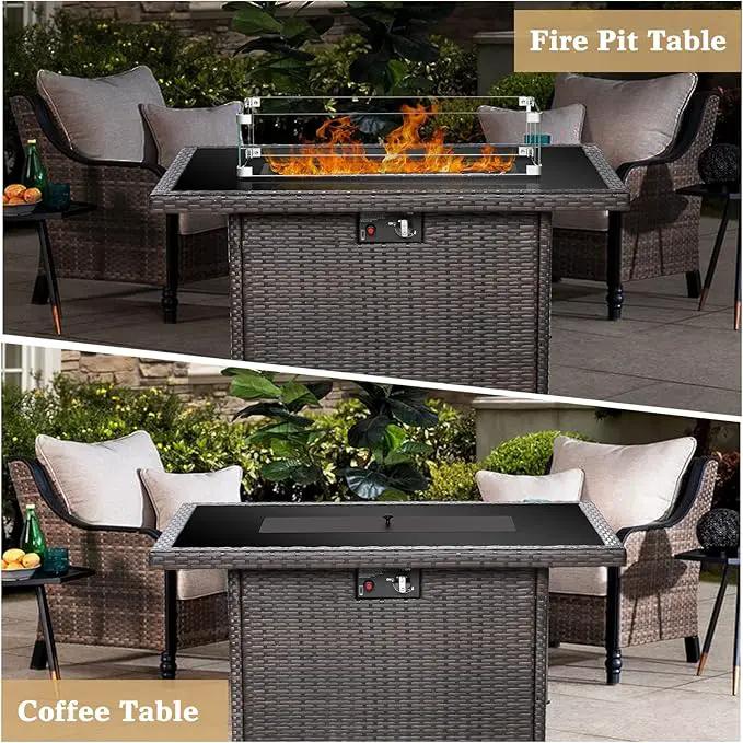 Propane Fire Pit Table,44 Inch 55000 BTU Outdoor Gas Fire Pit Rectangular with Glass Wind Guard for Outside Patio Deck (Brown-Glass Top) by GreenHaven Gardens