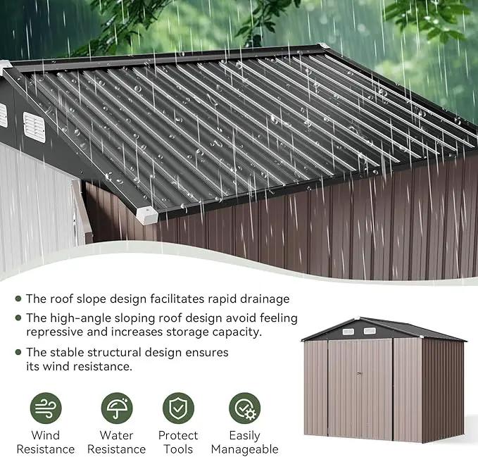Aoxun 7x5 FT Outdoor Storage Shed Garden Metal Shed with Lockable Door Outdoor Large Shed for Tool, Garbage Can, Bike, Mower, Brown by GreenHaven Gardens