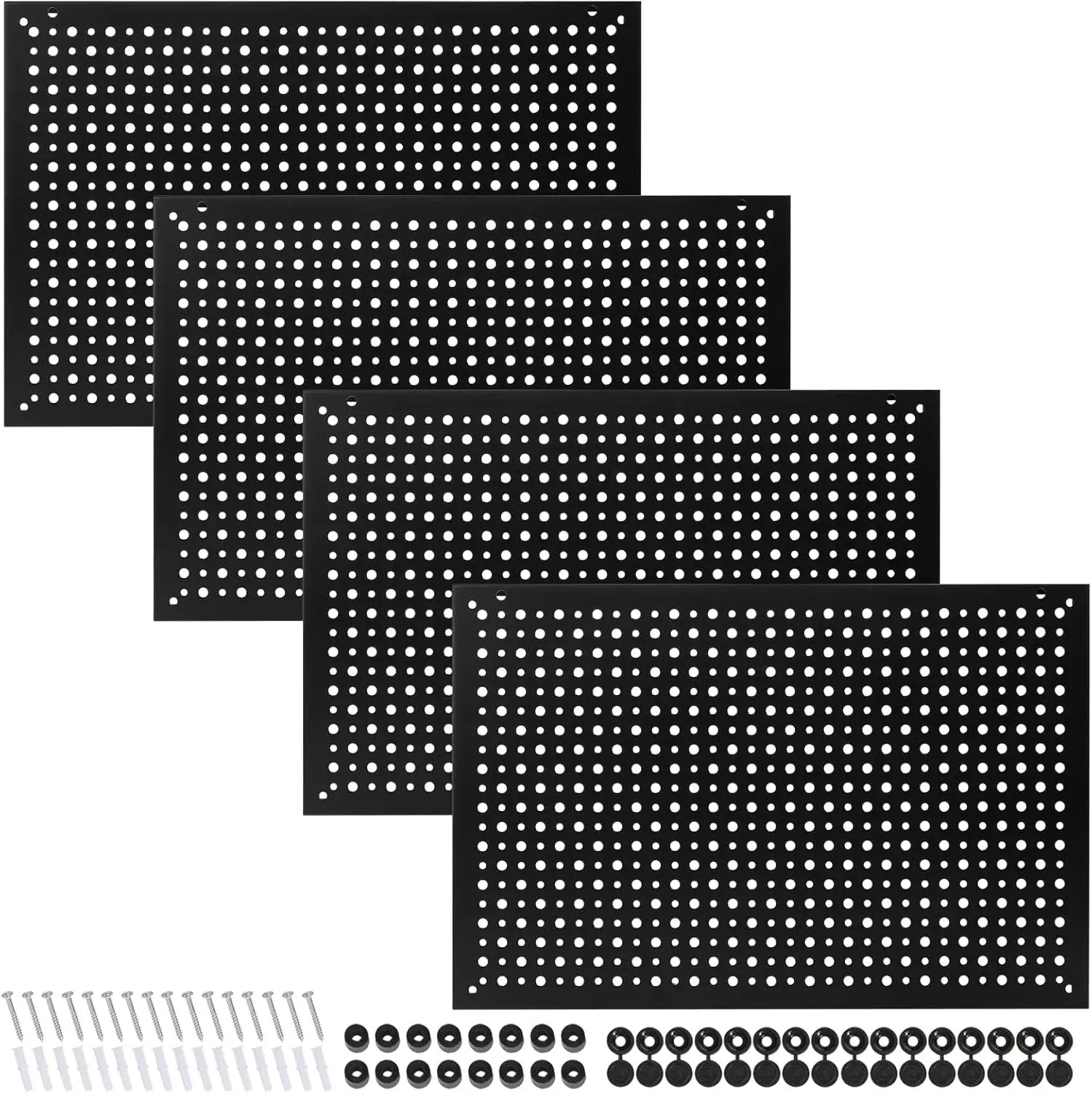 4 Pack Heavy Duty Steel Pegboard Garage Organization Panels,Universal 1/8 and 1/4 Pegboard Accessories,Suitable for Tool Storage,Garage Storage etc. (Black, 16X10.5) by GreenHaven Gardens