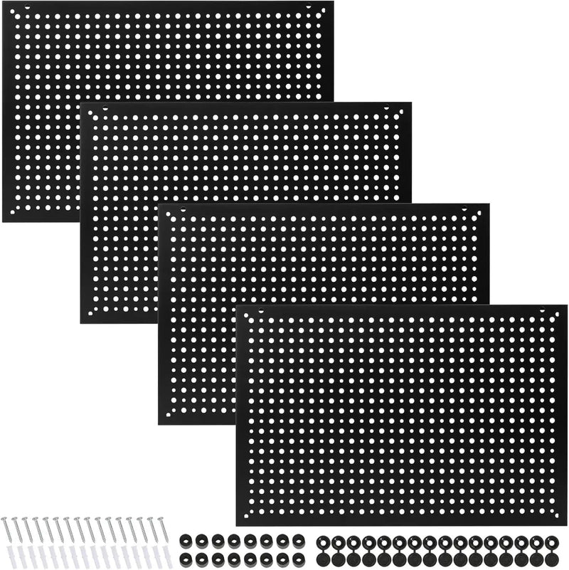 4 Pack Heavy Duty Steel Pegboard Garage Organization Panels,Universal 1/8 and 1/4 Pegboard Accessories,Suitable for Tool Storage,Garage Storage etc. (Black, 16X10.5) by GreenHaven Gardens