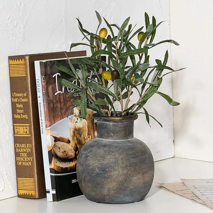 SIDUCAL Ceramic Rustic Farmhouse Vase | 6 Inch Pottery Decorative Flower | Boho | Terracotta Vase for Home Decor Table, Living Room, Bathroom Decoration, Shelf Decor, Mantel, Bronze by GreenHaven Gardens