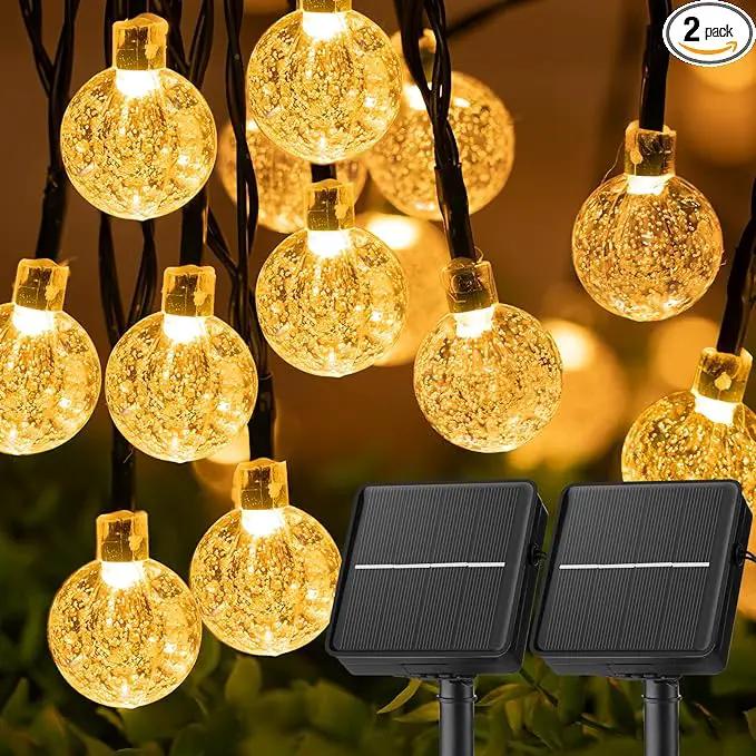 Solar String Lights Outdoor Waterproof, 2 Pack 60 LED 36.5 FT Each, Crystal Globe Lights with 8 Lighting Modes, Solar Powered Patio Lights for Garden Yard Porch Wedding Party Decor (Warm White) by GreenHaven Gardens