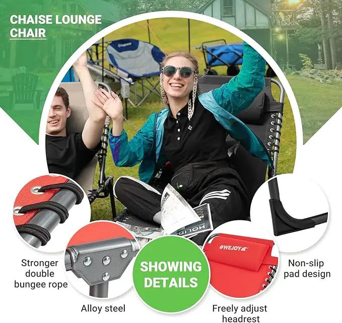 #WEJOY Outdoor Folding Chaise Lounge Chair for Outside, Patio, Beach, Poolside, Sunbathing, Adjustable 5-Position Reclining Chairs, Heavy Duty Camping Cot with Shoulder Strap and Pillow, Red by GreenHaven Gardens